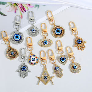 Gros sac <span class=keywords><strong>à</strong></span> main <span class=keywords><strong>clé</strong></span> breloque émail métal Fatima Hasma main turc grand bleu mauvais œil porte-clés accessoires pour sac - Product Image 1