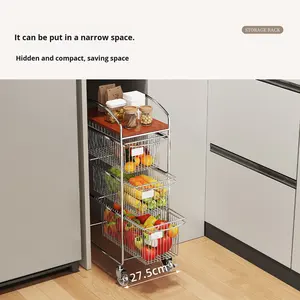 ชั้นวางของในครัวแบบรถเข็นขนาดเล็ก ตู้โลหะ 3 ลิ้นชักอเนกประสงค์ ชั้นวางของแบบแคบในตัว พร้อมตะกร้าเก็บผักและผลไม้แบบเคลื่อนย้ายได้ - Product Image 5