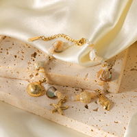 Bracelet réglable en acier inoxydable avec perles étoile de mer et coquillage, design Niche Océanique, pour femme, plage d'été