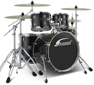 Hoge Kwaliteit Professionele Drumstel 5 Drums 4 Bekkens Percussie-Instrumenten Zwart Geverfd Te Koop