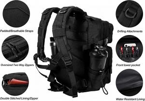 Sac à dos tactique unisexe en polyester 25L/35L, sac d'assaut avec fermeture éclair, porte-bouteille et bretelles - Product Image 4