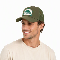 Casquette de sport respirante pour la pêche et la chasse en plein air, unisexe, avec broderie de patch montagne, verte, style trucker