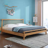 Lit d'hôtel minimaliste moderne en bois de hêtre massif JY-B082 pour chambre ou appartement avec rangement