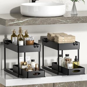 WELLTOP Sliding Cabinet Organizer Drawer, Under Sink Organizers and Storage 2 Tier Multi-purpose Bathroom Cabinet Organizer ABS