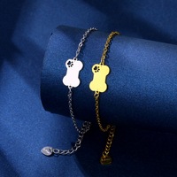 Bracelet ajustable tendance pour femme en acier inoxydable électroplaqué avec motif patte d'animal et chaîne cubaine – Cadeau idéal pour le quotidien et les anniversaires