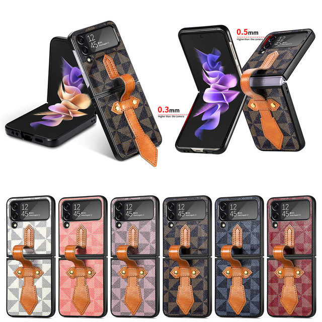 Luxury for Samsung for Galaxy Z Flip 4 Phone Case with Wrist Strap Designer PU Leather Mobile Accessory