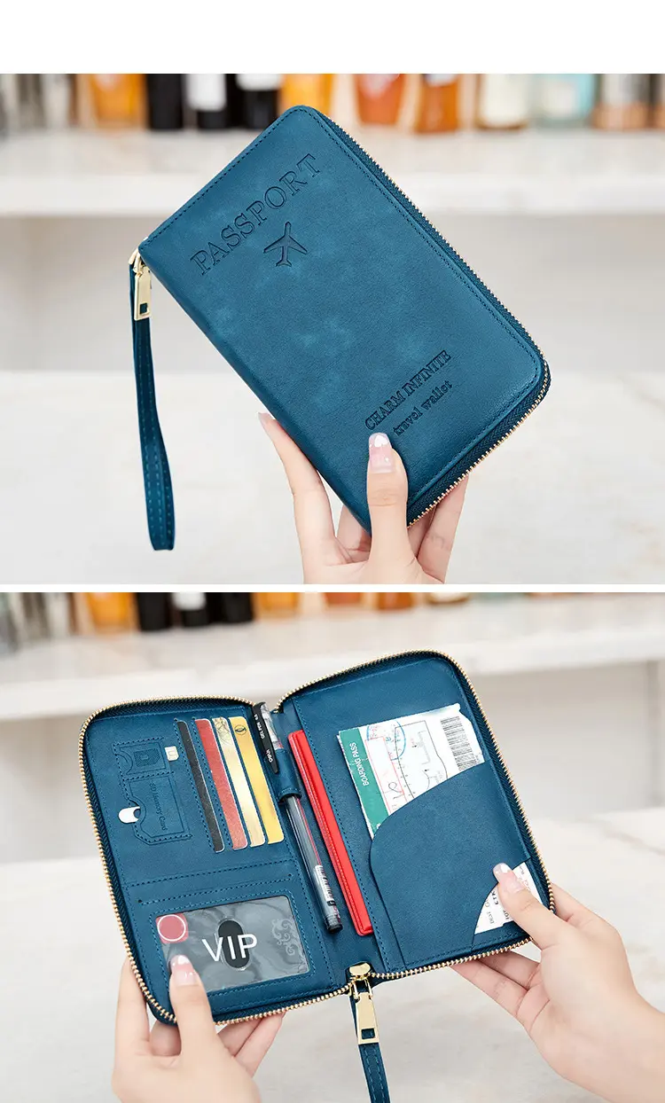 Accessoires de voyage multifonctionnels en cuir PU pour la famille 2023 Ticket I'd Card Wallet Passport Holder Sac à main avec poches