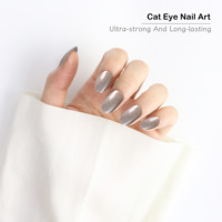 AIERFEI Faux Ongles Élégants Effet Œil de Chat de Haute Qualité (30 pièces) Couleur Brun Clair-Grisâtre – Usine d'Ongles Prend en Charge l'OEM/ODM