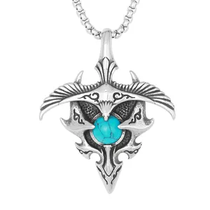 High Quality Creative Design Turquoise Jewelry Vintage Stainless Steel Eagle Pendant Necklace with 3D Effect