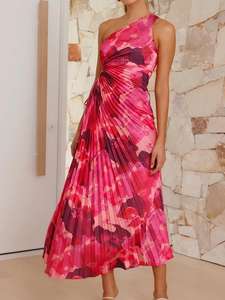 Elegante Abito da Sera Plissettato con Spalla Scoperta e Ritaglio in Vita, Vestito Estivo - Product Image 2