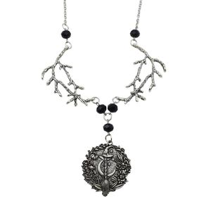 Collier pendentif Halloween avec branches de bois de cerf, balai de sorcière, chapeau magique de lune, chaîne en cuivre ornée de diamants et motif bambou - Product Image 4