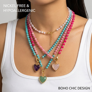 Collar de Cuentas Coloridas Dopamine Bohemia con Colgante de Corazón Chapado en Oro de 18K, Cadena de Clavícula en Capas, Joyería para Mujer, Regalo - Product Image 2