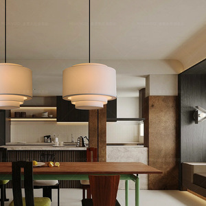Lampe suspendue ronde minimaliste en tissu blanc Led E27 pour salon, chambre à coucher, décoration d'hôtel - Product Image 4