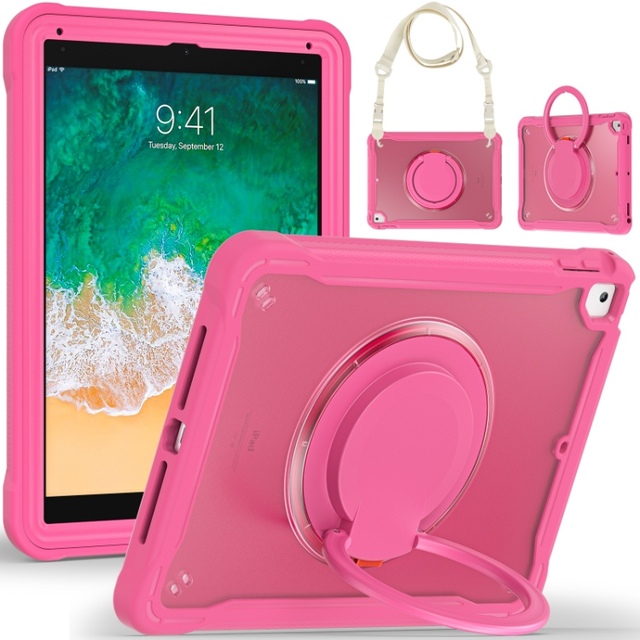 Shockproof Rugged Hybrid Durable TPU Tablet Case for iPad 9.7/Air 2/Pro 9.7 Bumper Clear Cover With Shoulder Strap Kickstand