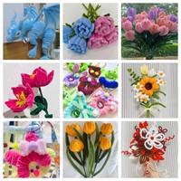 Bouquet de fleurs tissées à la main, style macaron, avec tiges torsadées et épaisses, pour coiffure DIY