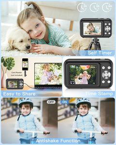 กล้องถ่ายรูปดิจิตอลสำหรับเด็ก Sonida ความละเอียดสูงสุด 48MP 1080p มินิวิดีโอบล็อก หน้าจอสี 2.4 นิ้ว ตรวจจับใบหน้า 16 เท่า บันทึกภาพยิ้ม กล้องน่ารักสำหรับเด็ก - Product Image 6