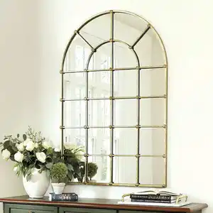 Espejos rústicos para colgar en la pared, cristales decorativos de gran tamaño con arco de plata antigua o negra, con Marco, de pie