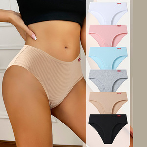 Tangas de algodón acanalado de cintura alta para <span class=keywords><strong>mujer</strong></span>, talla grande, sexy, de punto liso, estilo bestseller transfronterizo - Product Image 1