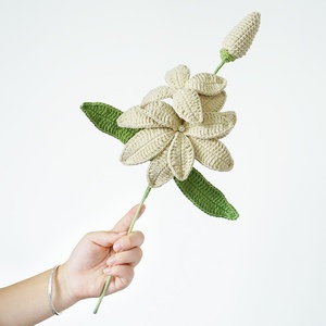 Qianzhiyu fait à la main <span class=keywords><strong>fil</strong></span> de coton tricoté <span class=keywords><strong>Magnolia</strong></span> artificiel Bouquet de mariage Design décontracté fleurs décoratives plantes fleur - Product Image 3