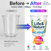 Gobelets en plastique PET transparents en forme de U de 400 ml personnalisés avec couvercles, étanches, impression sérigraphique, vente en gros, gobelets jetables pour boissons froides