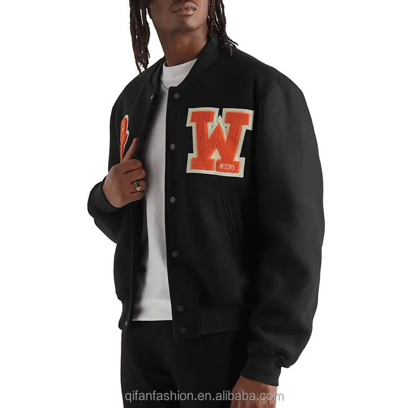 Custom patch chenille embroidery 100% wool vintage baseball bomber letterman jacket for men