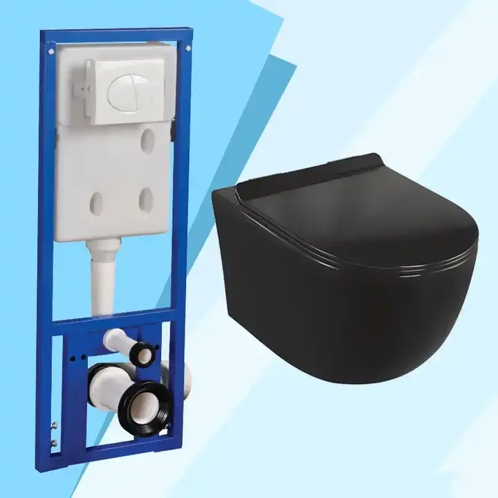 OVS European black rimless flushing system sanitary ware ceramic WC wall hung toilet with water tank