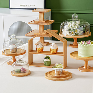 Cubierta Creativa Transparente a Prueba <span class=keywords><strong>de</strong></span> Polvo para Pastel, Soporte <span class=keywords><strong>de</strong></span> Bandeja <span class=keywords><strong>de</strong></span> Madera <span class=keywords><strong>de</strong></span> Bambú, Mesa Alta para Postres y Bandeja <span class=keywords><strong>de</strong></span> Madera - Product Image 5