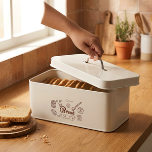 White <b>Metal</b> Bread Box Rectangular with Lid Handle Kitchen Food Storage <b>Container</b> - Product Image 4