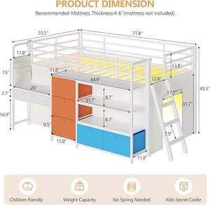 <span class=keywords><strong>Lit</strong></span> <span class=keywords><strong>superposé</strong></span> moderne en métal et MDF pour enfant, taille double/grand <span class=keywords><strong>lit</strong></span>, avec bureau, 6 tiroirs, lumières LED, barrière de sécurité, échelle inclinée et <span class=keywords><strong>rideau</strong></span> de jeu - Product Image 4