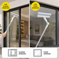 Nettoyeur de vitres à raclette télescopique 96-150 cm, tampon de nettoyage double face en microfibre, lame en caoutchouc, articulation réglable, sans échelle