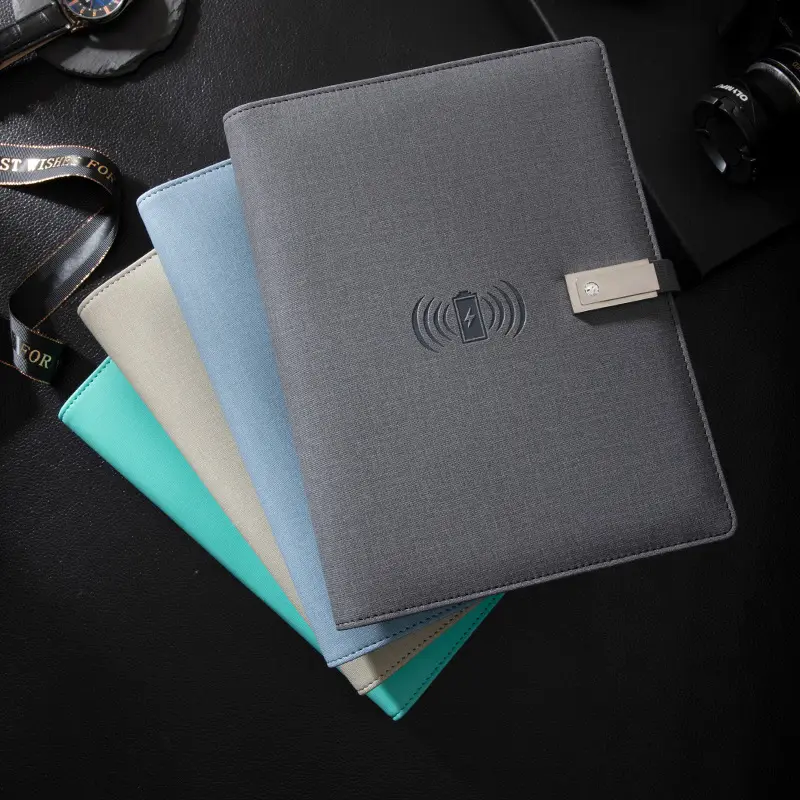 Leather Wireless Rechargeable Notebook Business Gifts Mobile Power Notepad With USB Flash Drive Set Printed Logo