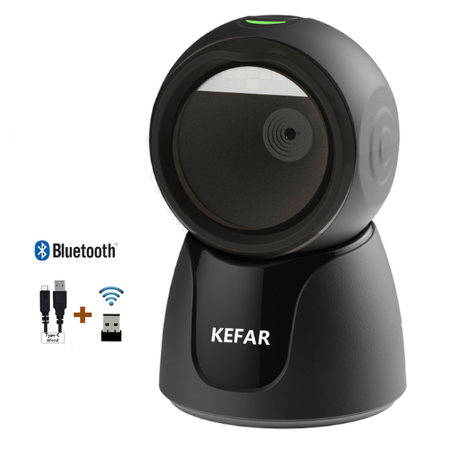 Wireless Desktop 2D QR Barcode Scanner, Bluetooth Omnidirectional Hands-Free Wired USB Barcode Reader All-round Automatic Scan