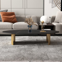 Table basse ovale moderne minimaliste de luxe léger avec plateau en ardoise et structure métallique pour salon et usage domestique
