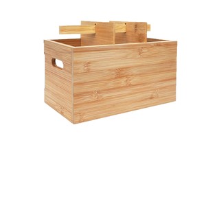 Caja de almacenamiento de utensilios de bambú con múltiples compartimentos, organizador de cocina con separador acrílico y tapete antideslizante para utensilios de mesa. - Product Image 2
