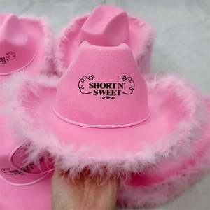 Sombrero de Vaquera con Plumas Rosas, Fieltro de Poliéster, Impresión de Logotipo Personalizada, Sombreros de Vaquero - Product Image 5