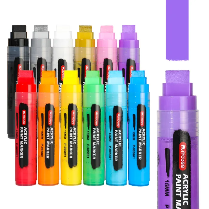 Gxin P-905801 OEM/ODM Available bright colorful Big size acrylic paint marker pens with clip for rock metal glass fabric