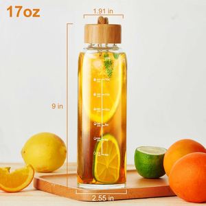 Bouteille d'eau en verre borosilicate à col étroit de haute qualité sans BPA avec couvercle en bambou et manchon en néoprène 500ml/1000ml pour les compléments alimentaires - Product Image 6