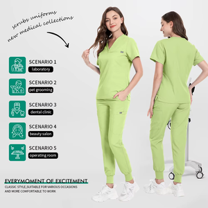 Uniformes hospitaliers respirants ensembles Medicos femmes uniformes d'allaitement costume Médicos col en v survêtement vente en gros gommages personnaliser - Product Image 1