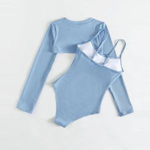 Vendeur en gros, haut court à manches longues, ensemble de maillot de bain deux pièces, bikini, vêtements de plage, bikini pour fille de 12 ans - Product Image 5