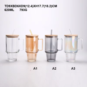 Bicchiere in Vetro Grigio Fumo da 600ml <span class=keywords><strong>con</strong></span> Strisce Decorative, Tazza per Bevande Fredde, Acqua, Succo <span class=keywords><strong>con</strong></span> Coperchio e Cannuccia - Product Image 3