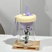 Taza de agua portátil de borosilicato alto con tapa, diseño de panda, para estudiantes, con separación de té y agua, venta al por mayor, en stock
