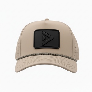 หมวกแก๊ปตาข่ายแบบกำหนดเอง OEM พร้อมโลโก้ 5 แผง ปีกโค้งเล็กน้อย แบบ Snapback ป้ายยางกันน้ำ หมวกกอล์ฟ - Product Image 2