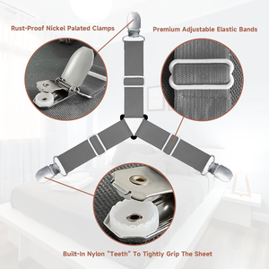 4 pièces de fixations pour <span class=keywords><strong>draps</strong></span> de lit pour les coins, antidérapantes, clips pour <span class=keywords><strong>draps</strong></span> gris, sangles pour <span class=keywords><strong>draps</strong></span>, maintiennent la literie sans plis, faciles à installer - Product Image 3
