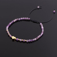 Nouveau Design, Bracelet Ajustable Personnalisé pour Femme avec Breloque Cœur, Perles en Acier Inoxydable Étanche et Gemmes Facettées de 3 mm