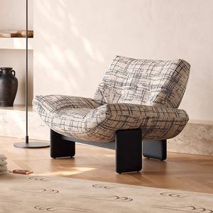 Sillón Individual de Estilo Retro Francés, Tela a Cuadros Blanca y Negra, Silla de Salón para Adultos y Personas Mayores - Product Image 3