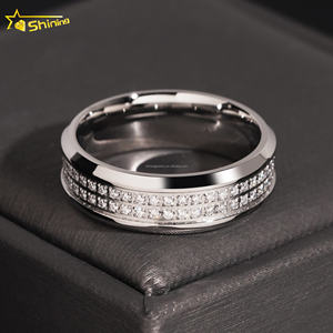 وصول جديد، مخزون بالجملة، خاتم رجالي عصري بتصميم هيب هوب مرصع بصفين من الأحجار، مجوهرات رجالية من الفولاذ 316L مرصعة بالكامل بأحجار الموزانيت الماسية VVS - Product Image 6