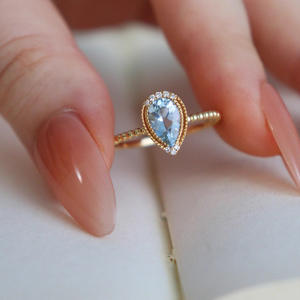 925纯银蓝色锆石戒指精致订婚承诺戒指圣诞礼物 - Product Image 5