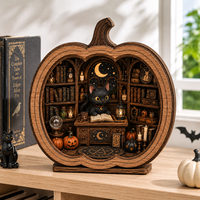 Décoration d'Halloween à poser sur table en bois de tilleul, motif citrouille sorcière et chat noir, à découper et graver soi-même, souvenir