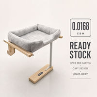 Hamac pour chat gris clair, lit suspendu pour chat, perchoir pour fenêtre, cadre en bois de pin et métal pour chats d'intérieur