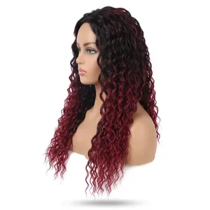 100% Remy Weft Curly <b>Hair</b> Highlighted Full Lace Dark <b>Root</b> Ombre Red Long Natural curly Texture Human Weft Customizable - Product Image 2
